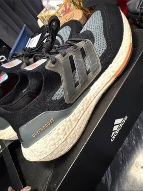 adidas Ultraboost Knit Sneakers - Black, Gray & Cream with Orange Detail
